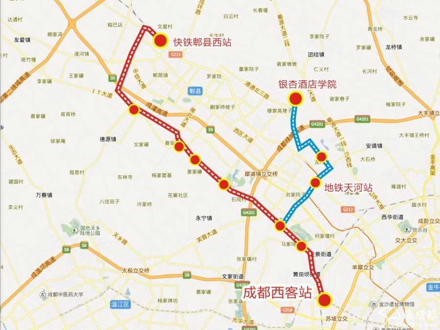 郫县有轨电车向我们驶来(有轨电车主线及支线推测图)!